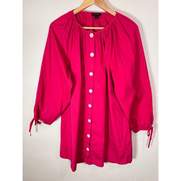 J.CREW Dresses & Skirts - J.Crew Pink Tie-Sleeve Cotton Poplin Shirt Dress Balloon Sleeve Cotton